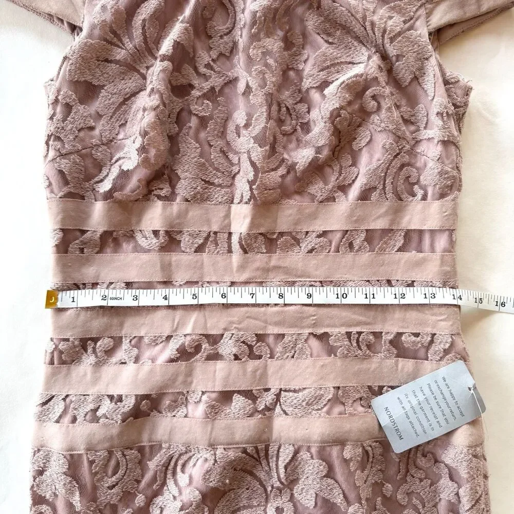 NWT Tadashi Shoji Textured Lace Mermaid Gown w Cap Sleeves in Mauve Blush Pink 8 - Picture 9 of 9